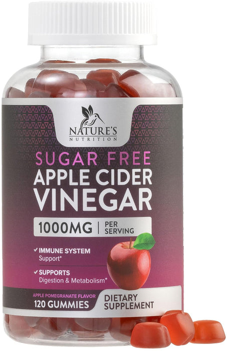 Apple Cider Vinegar Gummies for Weight Loss 1000mg - Vegan Apple Vinegar Gummy for Detox & Cleanse, ACV Supplement Pills, Vitamin B12, Sugar Free ACV Gummy, Non-GMO, Nature's Nutrition - 120 Gummies