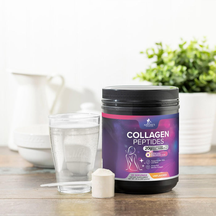 Collagen Peptides Powder for Women & Men - Hydrolyzed Type 1 & 3 Collagen Powder & Hyaluronic Acid - Vital Support for Hair, Nail, Skin, Bone & Joint Health - Zero Sugar, Unflavored - 28 Servings