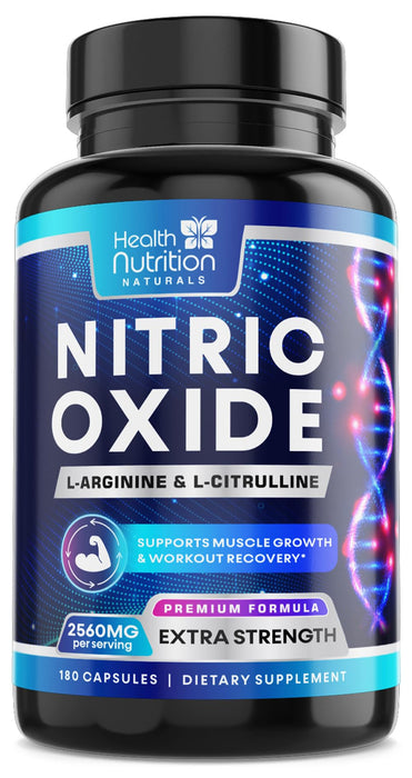 Extra Strength Nitric Oxide Supplement 3X Strength L Arginine, Citrulline Malate, AAKG, Beta Alanine - Premium Muscle Supporting Nitric Booster - Natural Energy & Heart Health Support - 180 Capsules