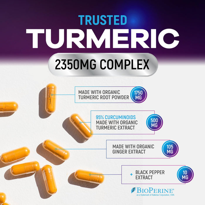 Turmeric Supplement Curcumin 2350mg - with Organic Ginger & Turmeric, BioPerine Black Pepper Extract 95% Curcuminoids - Advanced Absorption Antioxidant & Joint Immune Support - Vegan - 120 Capsules