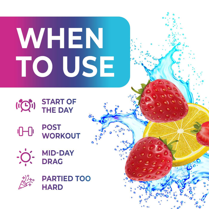 Electrolyte Hydration Packets - Best Electrolytes Drink Mix - Sugar Free Formula with Sodium, Potassium, Magnesium, Zinc & Vitamin C for Dehydration Relief and Rehydration, Strawberry Lemon (16 Pack)