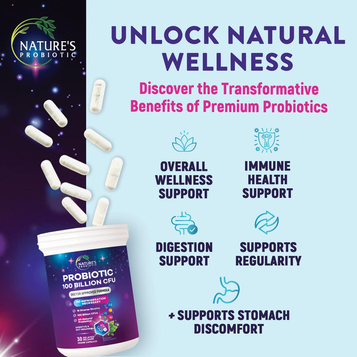 Probiotic Pills 100 Billion CFU Prebiotics, Acidophilus Probiotics Supports Immune System Digestive Health, Supports Occasional Constipation & Bloating, Daily Supplement for Women & Men - 30 Capsules