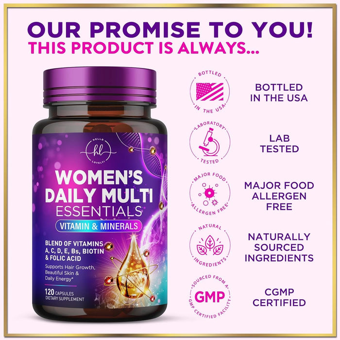 Multivitamin for Women - 3X Strength Daily Women Multivitamin, Vitamins A, D, C, E, Biotin, Folic Acid, Calcium, & Iron, Complete Multi Vitamin for Beautiful Hair & Skin, Bottled in USA, 120 Capsules