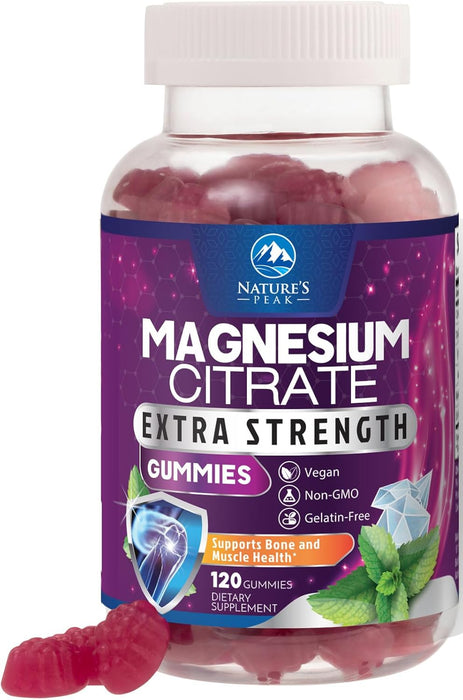 Magnesium Citrate Supplement Gummies - High Absorption Magnesium Gummy for Adults & Kids, Magnesio Citrate Supplements for Bone, Muscle Health, Heart Support, Vegan, Gluten Free, Non-GMO - 120 Gummies