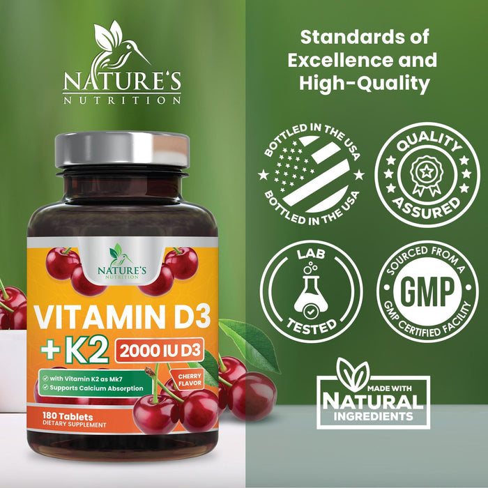Vitamin D3 K2 2000 IU + with K2 (MK-7) 75 mcg – 180 Tablets