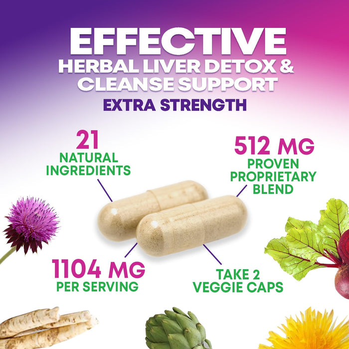 Gentle Liver Cleanse Detox & Repair Formula - Herbal Liver Support Supplement: Milk Thistle with Silymarin, Artichoke Extract, Dandelion, Beet, Chicory Root, & Turmeric for Liver Health - 240 Capsules