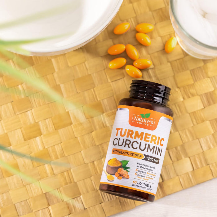 Turmeric Curcumin Supplement 1500mg with Curcuminoids - Tumeric Extract & Black Pepper for Best Advanced Absorption, Nature's Joint Herbal - Immune, Brain, Heart Support, Vegan & Non-GMO - 60 Softgels