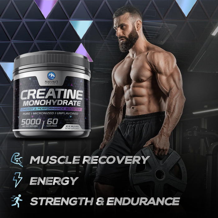 Creatine Powder 5000mg (5g) - Pure Micronized Creatine Monohydrate Supplement Unflavored, Keto Friendly - Creatine Nutritional Supports Muscle Growth & Strength, Vegan, Gluten-Free - 60 Servings
