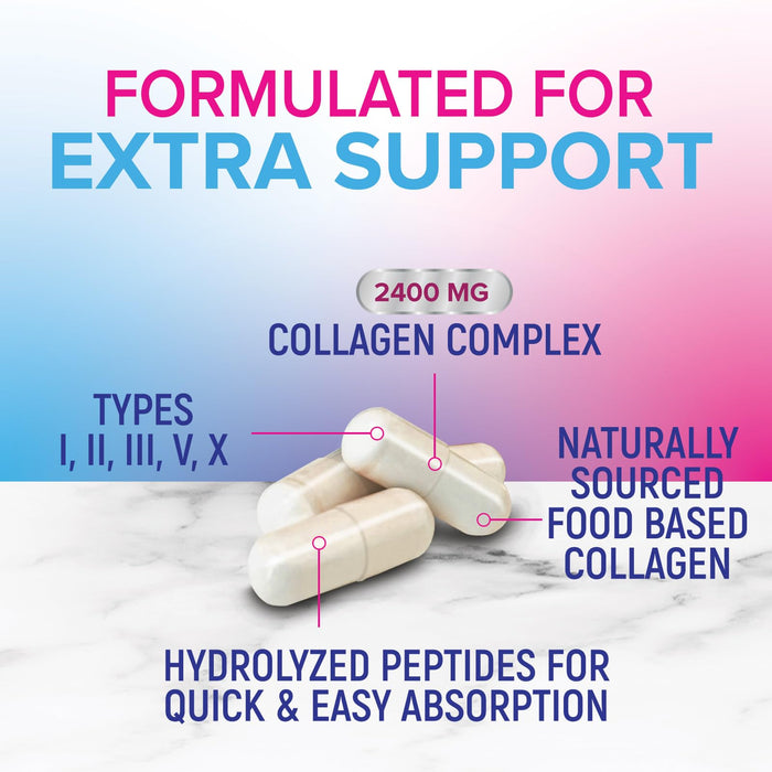 Multi Collagen Peptides Supplement - Hydrolyzed Types I, II, III, V & X Multi Collagen Pills, Hydrolyzed Collagen Peptides Supplements, Hair, Skin, Nail, and Joint Support Supplement, 180 Capsules