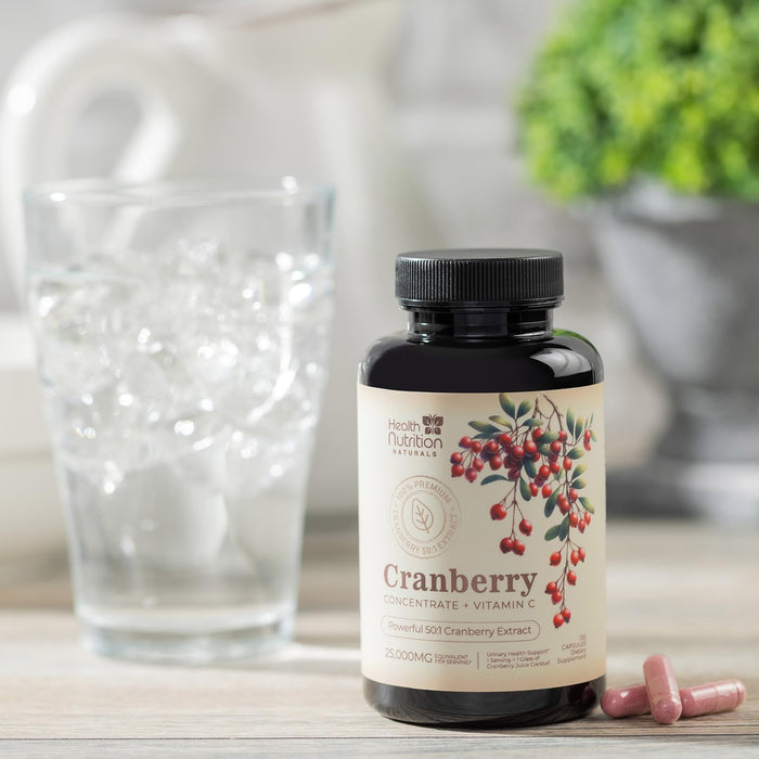 Cranberry Supplement Pills 25,000mg - High Potency Vitamin C Cranberry for Women & Men, Urinary Tract Health Support, Sugar Free, Gluten Free, Non-GMO, Cranberry Concentrate Extract - 120 Capsules