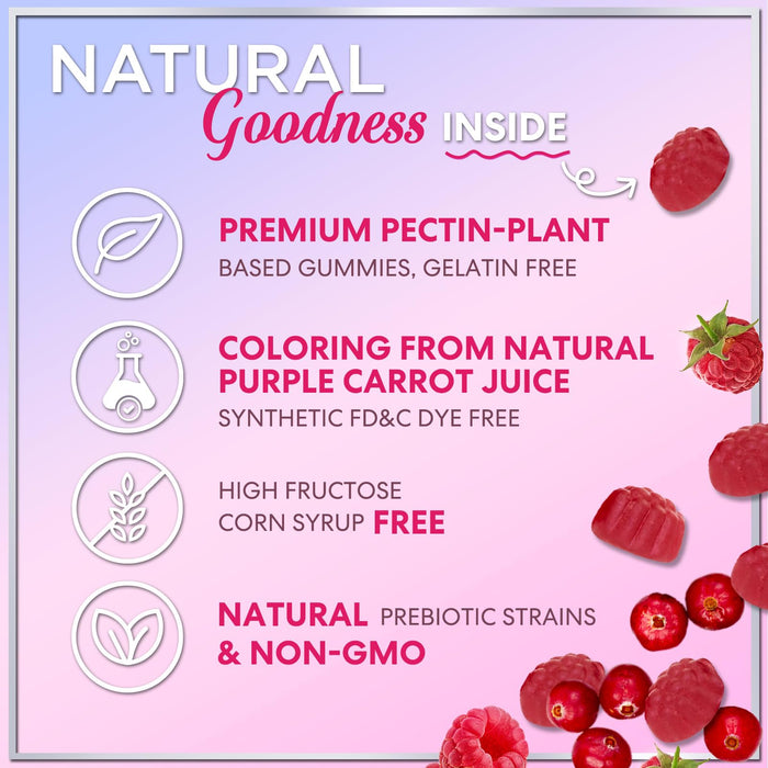 Probiotics for Women Gummies with Cranberry - 6 Premium Strains for PH Balance, Digestive Health, Vaginal & Immune Support, 3 Billion CFU, Women's Probiotic Gummy for Feminine Health - 60 Gummies