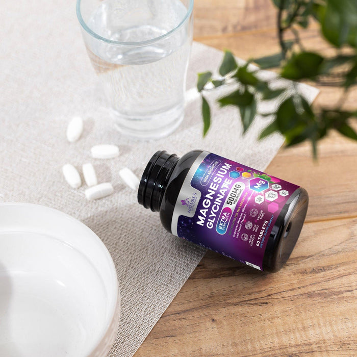 Magnesium Glycinate 500mg - Chelated for Ultra Absorption - Supports Bone, Muscle, Nerves & Heart Health, Nature's Sleep Support, Best Magnesium Supplement Pills for Whole Body Support - 60 Tablets