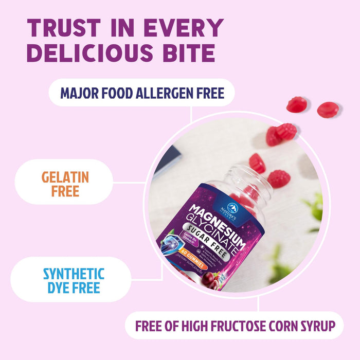 Magnesium Glycinate Gummies | Sugar Free & High Absorption | Chelated to Support Bone, Muscle, Nerves & Heart Health | Sleep & Stress Support Women & Men | Vegan, Gluten Free, Non-GMO | 60 Gummies