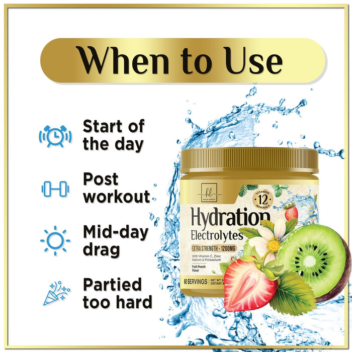 Hydration Replenisher Daily Electrolyte Drink Mix – Rapid Hydration Powder with 6 Electrolytes & Minerals, Zero Sugar, Keto, Vegan, Non-GMO & Sugar-Free Electrolyte Powder Tub - 60 Servings