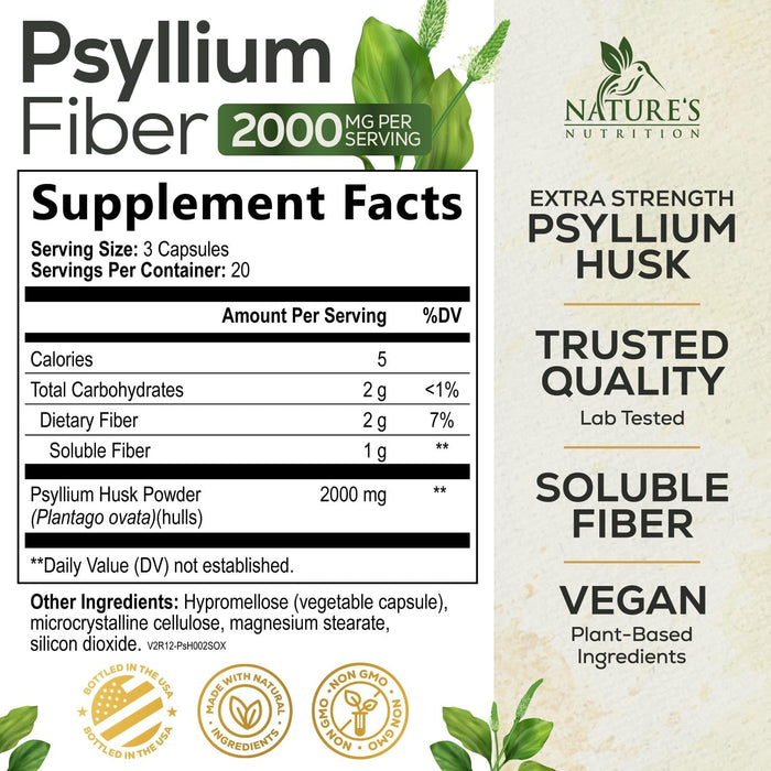 Psyllium Husk Fiber 1500mg – 60 Capsules