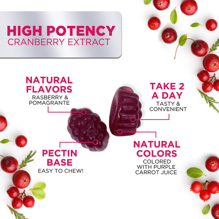 Cranberry Gummies 50:1 Cranberry Extract - Urinary Tract Support Made with 25,000mg, Helps Cleanse & Protect, Cran Berry Gummy Supplement + Vitamin C, Chewable Cran Pills for Women - 60 Gummies