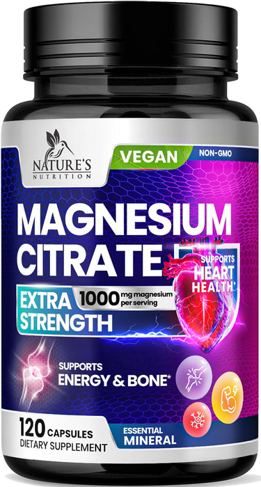 Magnesium Citrate Supplement 1000 mg for Best Absorption, Supports Bone, Heart Health, Nerves, Muscles, Metabolism & Calm, Nature's Pure Magnesio Vitamin Pills, Bottled in USA - 120 Capsules