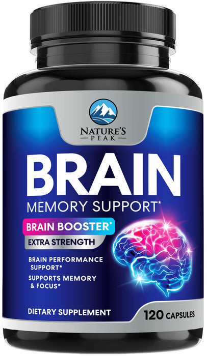 Brain Memory Supplement Pills - Nootropics Support for Concentration, Clarity, Alertness & Focus - Brain Health with Bacopa, Cognitive Vitamins, Phosphatidylserine, DMAE - Brain Booster - 120 Capsules