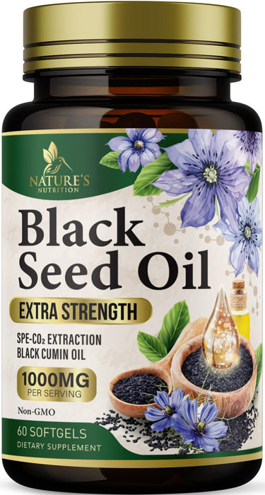 Black Seed Oil Softgels 1000mg - Premium Nigella Sativa Blackseed, Pure Natural Black Cumin Seed Oil & Antioxidant for Skin & Immune Support - Non GMO, Bottled in USA Supplement - 60 Softgels