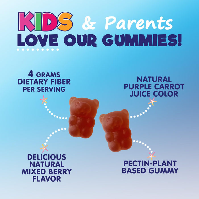 Kids Fiber Gummies – Sugar Free Prebiotic Fiber Supplement for Digestive Health, Regularity & Immune Support – 4g Plant-Based Fiber – Natural Raspberry Flavor – Vegan, Gluten-Free – 60 Gummies