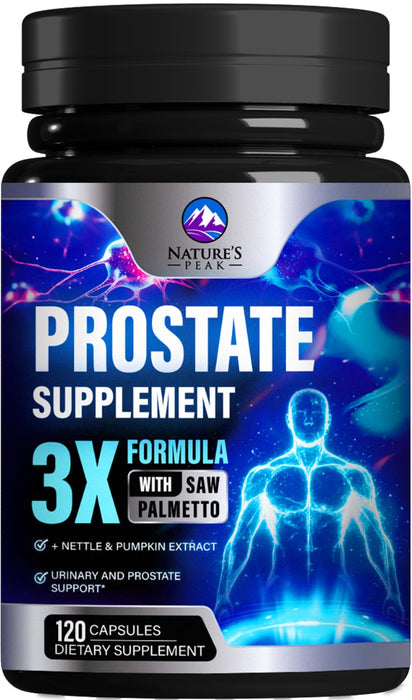 Prostate Health Supplements for Men - Support Complex 3x Formula with Saw Palmetto Blend Stinging Nettle Root & Pumpkin Seed Extract - Supports Bathroom Trips Prostate & Urinary Health - 120 Capsules