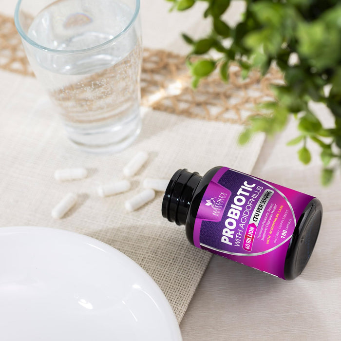 Probiotics 60 Billion CFU per Serving - 10 Strains + Prebiotics - Digestive Health, Gut & Immune Support - Supports Occasional Constipation, Gas & Bloating for Women & Men Shelf Stable - 180 Capsules
