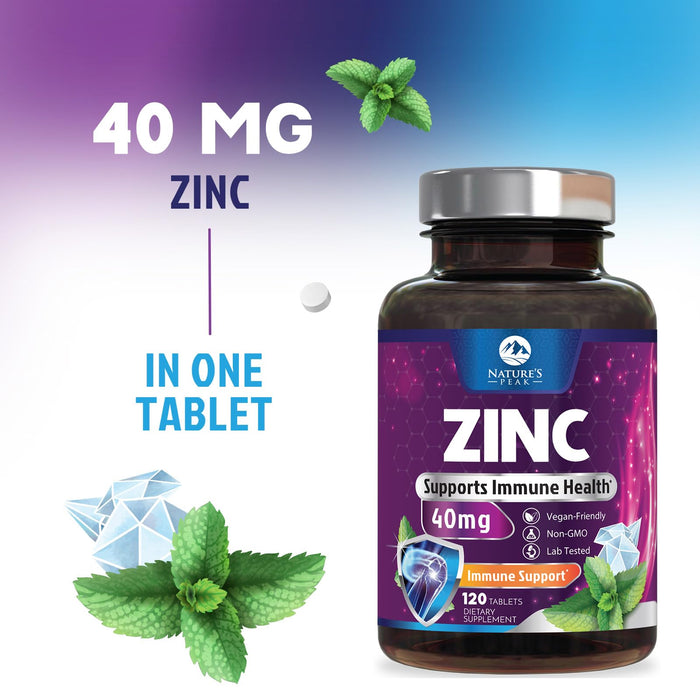 Zinc Supplement 40mg - Immune Support for Women & Men - High Potency Antioxidant, Chelated for Superior Absorption, Dietary Supplement Vitamin for Immune Health Support - 120 Tablets (120 Day Supply)
