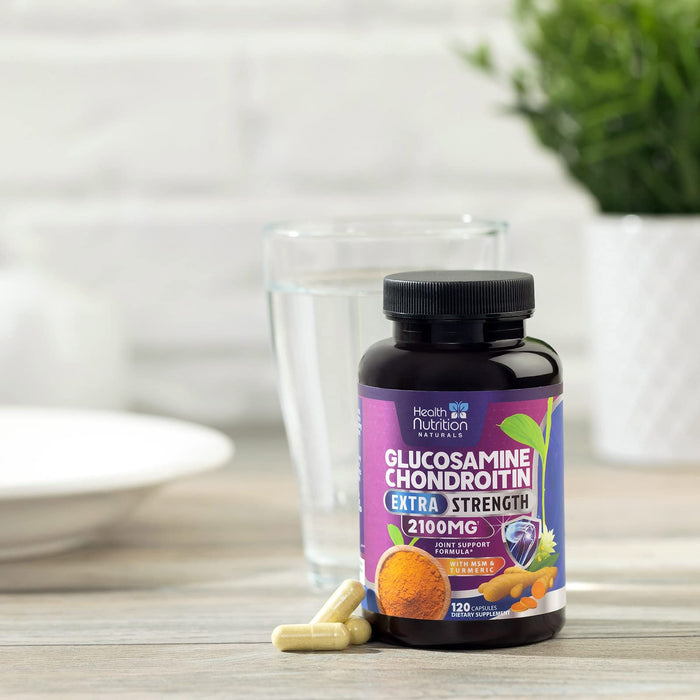 Glucosamine Chondroitin MSM 2100mg Complex - Joint Health Supplement with Turmeric & Boswellia - Quercetin for Cartilage, Flexibility & Mobility - Triple Strength Glucosamine Sulfate - 120 Capsules