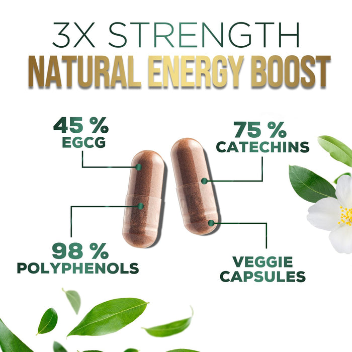 Green Tea Extract Capsules 1000mg with 98% Standardized Polyphenols & 45% EGCG for Heart Support with Antioxidants - 3X Absorption Green Tea Pills for Natural Energy, Gentle Caffeine - 120 Capsules
