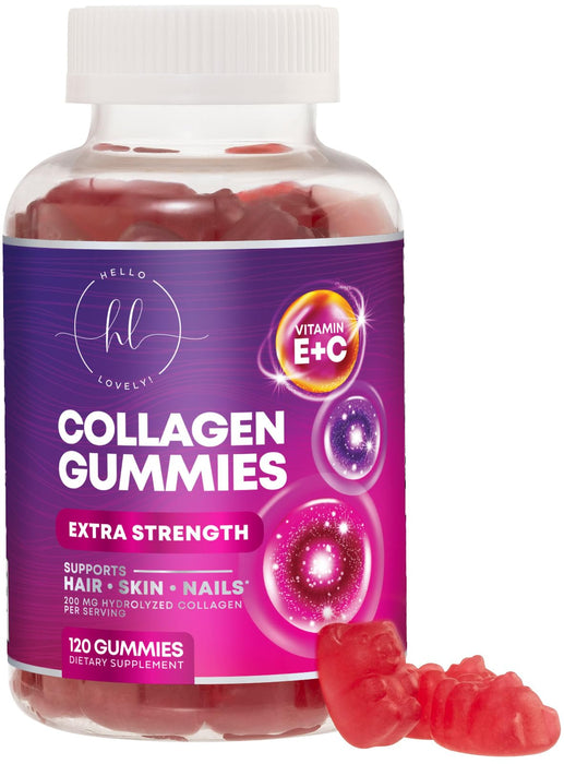 Collagen Gummies for Women - Extra Strength Collagen Peptides Gummy with Vitamin C, Zinc and Biotin, Hydrolyzed Protein Peptides Supplement for Hair, Nail & Healthy Skin Support, Non-GMO - 120 Gummies