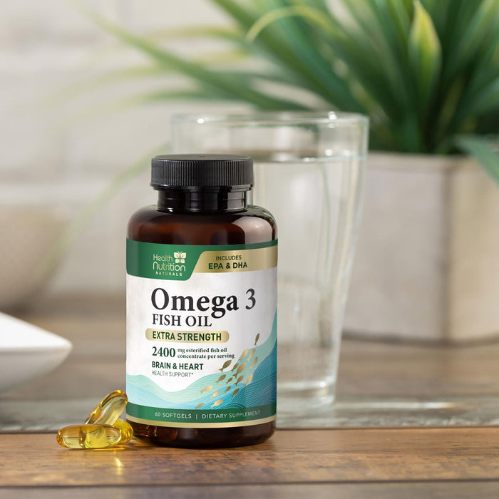 Omega 3 Fish Oil Triple Strength 1200 mg, Omega-3 Supplements, Natural Brain Heart Health & Immune Support - Fatty Acids with EPA & DHA - Wild Caught Purified Fish Oil Supplement - 60 Softgels