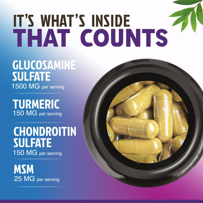 Glucosamine Chondroitin MSM 2100mg Complex - Joint Health Supplement with Turmeric & Boswellia - Quercetin for Cartilage, Flexibility & Mobility - Triple Strength Glucosamine Sulfate - 180 Capsules