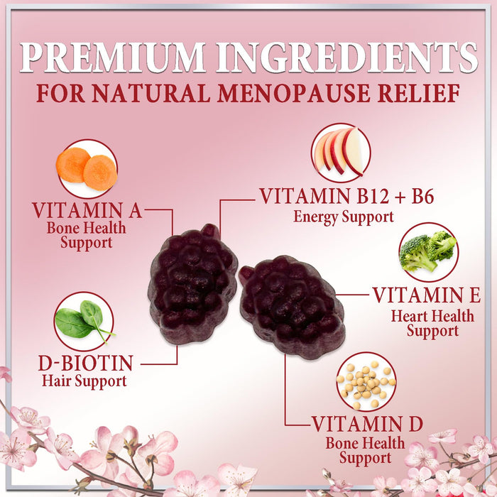 Menopause Supplements for Women - Complete Natural Mild Hot Flashes & Night Sweats Support, Multi Benefit Menopause Relief Gummy, Support for Balance & Energy, Gluten-Free & Non-GMO - 60 Gummies