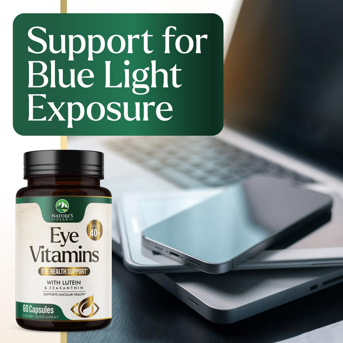Eye Vitamins & Mineral Supplement - Contains Zinc, Copper, Lutein, & Zeaxanthin, Supports Dry Eye Strain, Vision Health for Adults, Non-GMO, Vegan Eye Care Pills & Minerals Supplements - 60 Capsules