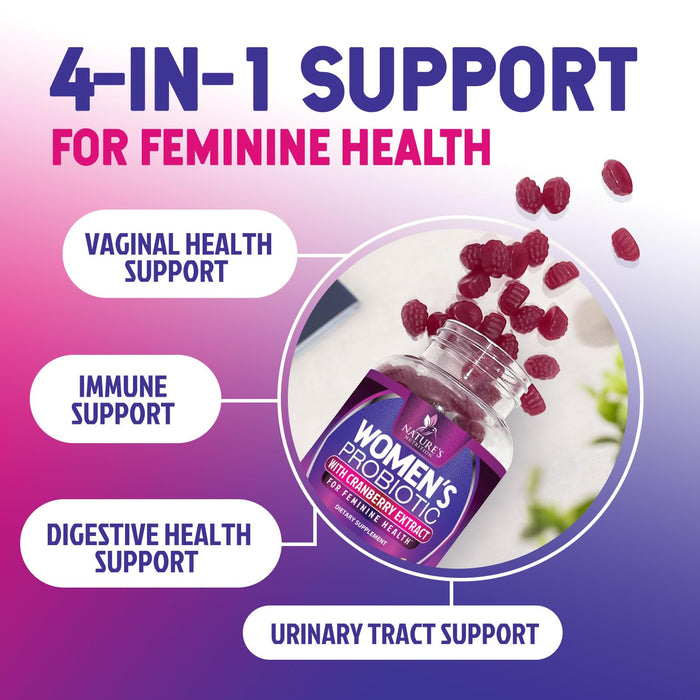 Probiotics for Women Gummies with Cranberry - 6 Premium Strains for PH Balance, Digestive Health, Vaginal & Immune Support, 3 Billion CFU, Women's Probiotic Gummy for Feminine Health - 60 Gummies