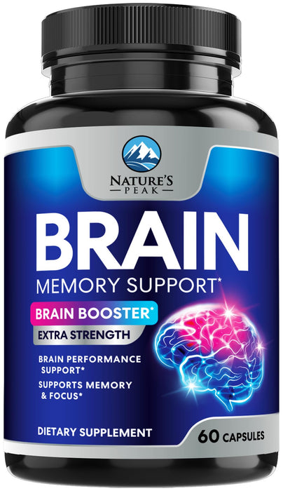 Brain Memory Supplement Pills - Nootropics Support for Concentration, Clarity, Alertness & Focus - Brain Health with Bacopa, Cognitive Vitamins, Phosphatidylserine, DMAE - Brain Booster - 60 Capsules