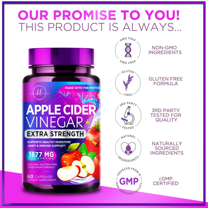 Apple Cider Vinegar Pills from the Mother - 1877mg of ACV with Vitamin D3 & Zinc, Non-GMO & Gluten Free, ACV Supplement for Digestion, Energy & Immune Support, Apple Vinegar Capsules - 60 Capsules