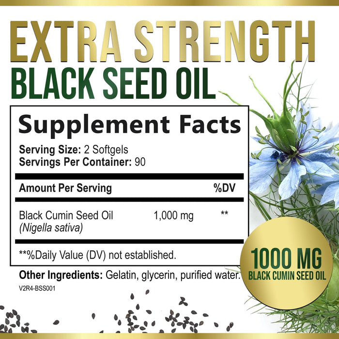 Black Seed Oil Softgels 1000mg - Premium Nigella Sativa Blackseed, Pure Natural Black Cumin Seed Oil & Antioxidant for Skin & Immune Support - Non GMO, Bottled in USA Supplement - 180 Softgels