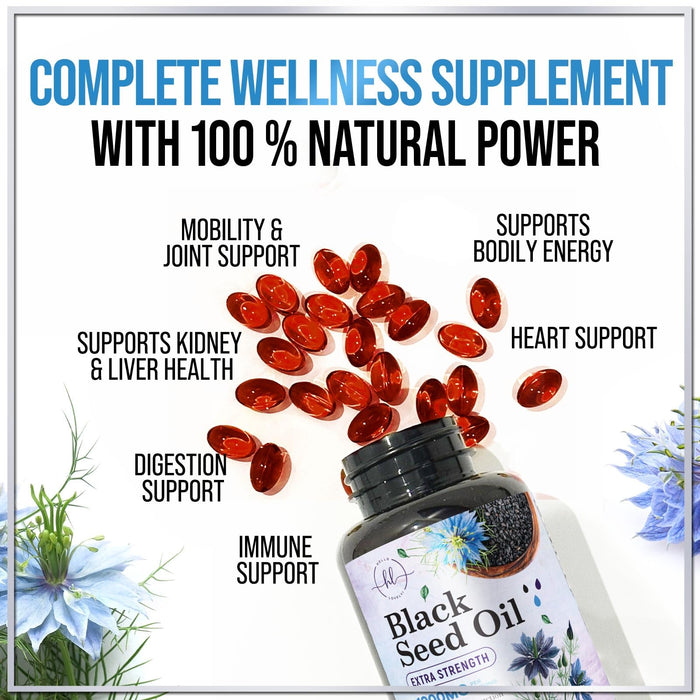 Black Seed Oil Softgels 1000mg - Premium Nigella Sativa Blackseed, Pure Natural Black Cumin Seed Oil & Antioxidant for Skin & Immune Support - Non GMO, Bottled in USA Supplement - 60 Softgels