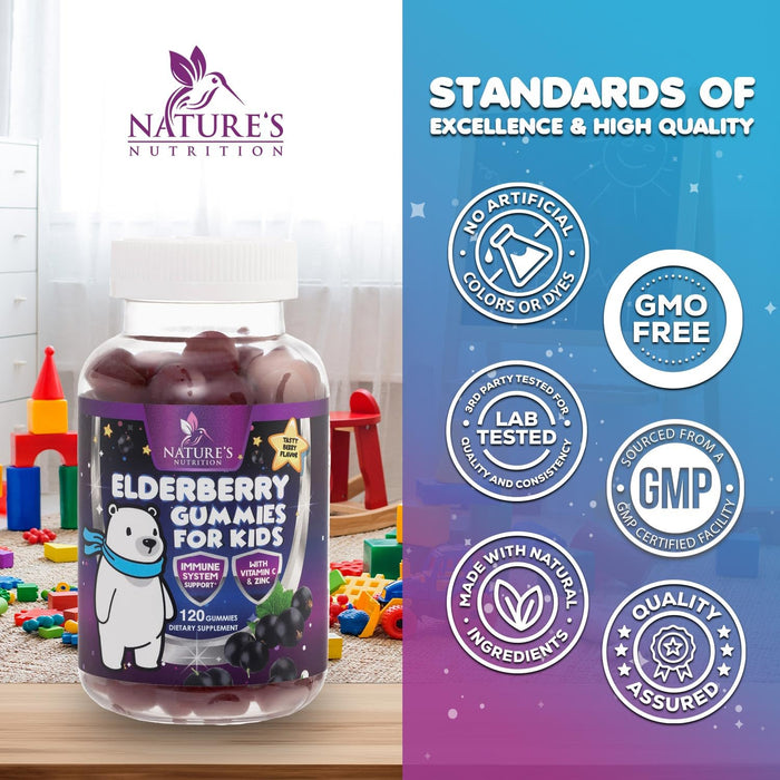 Children's Daily Immune Support Gummies with Real Elderberry + Vitamin C & Zinc to Support Kids Healthy Immune System, Natures Sambucus Elderberry Gummy, Chewable Supplement, Gluten-Free, 120 Gummies