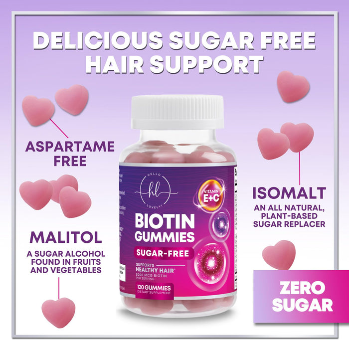 Hair Vitamins Gummy for Women with Biotin 5000 mcg, Sugar-Free Hair Growth Support with Vitamins E & C, Thicker, Stronger & Beautiful Hair, Skin & Nails, Hair Health Support Supplement - 120 Gummies