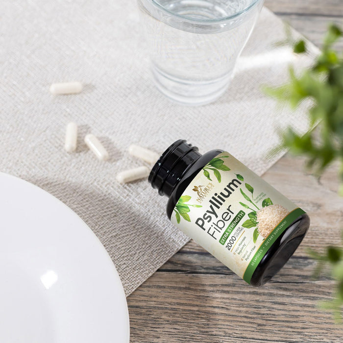 Psyllium Husk Fiber Supplement 1500mg, Natural Daily Soluble & Insoluble Fiber Pills, Psyllium Husk Powder Capsules Supports Digestion Colon Health & Regularity, Plant Based Supplement - 60 Capsules