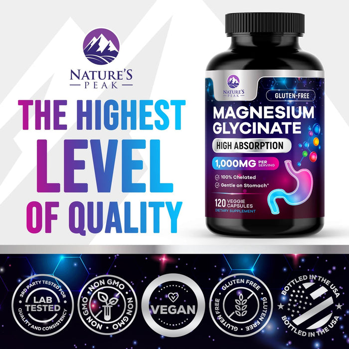 Magnesium Glycinate Supplement Pure 1000 mg Chelated for Max Absorption - Supports Bone, Muscle, Nerve & Heart Health, Sleep Support - Best Magnesium Pills for Whole Body Support - 120 Capsules