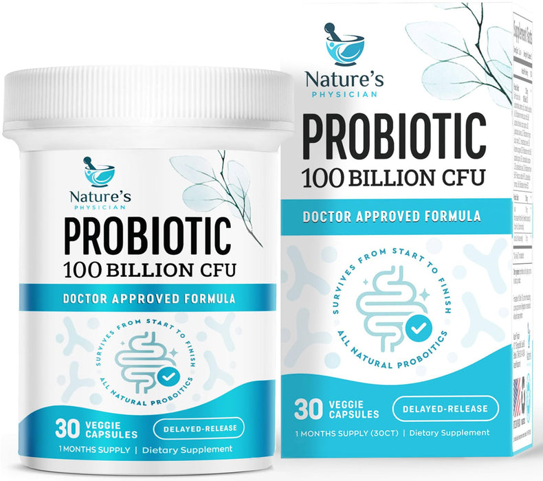 Nature's Physician Probiotics - 100 Billion CFU - 16 Strains + Prebiotics - Best Probiotic Supplement for Women & Men - Supports Immune, Digestive Health, Occasional Constipation & Gas - 30 Capsules
