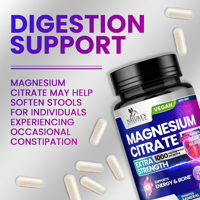 Magnesium Citrate Supplement 1000 mg for Best Absorption, Supports Bone, Heart Health, Nerves, Muscles, Metabolism & Calm, Nature's Pure Magnesio Vitamin Pills, Bottled in USA - 180 Capsules