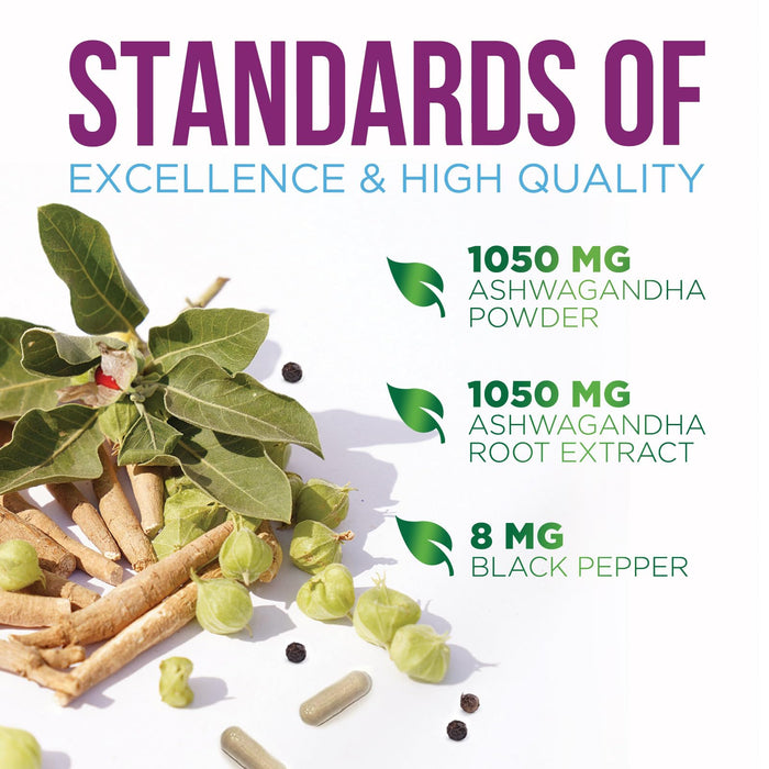 Ashwagandha 2100mg - Extra Strength with Black Pepper for Max Absorption, Ashwagandha Powder and Root Supplements for Women & Men, Antioxidant Support, Vegan, Non-GMO & Gluten Free - 120 Capsules