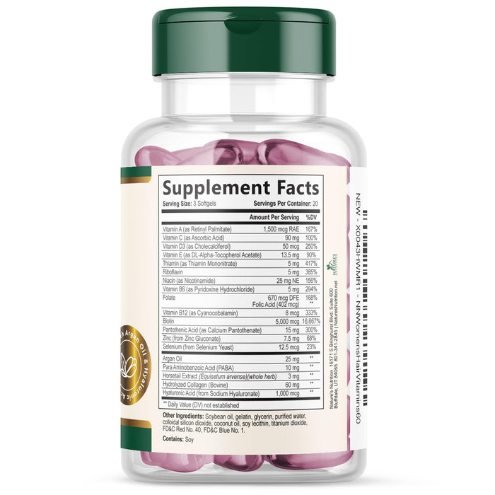 Hair Vitamins Biotin 5000 mcg Collagen for Hair Skin and Nails Vitamin Nature's – 60 Softgels