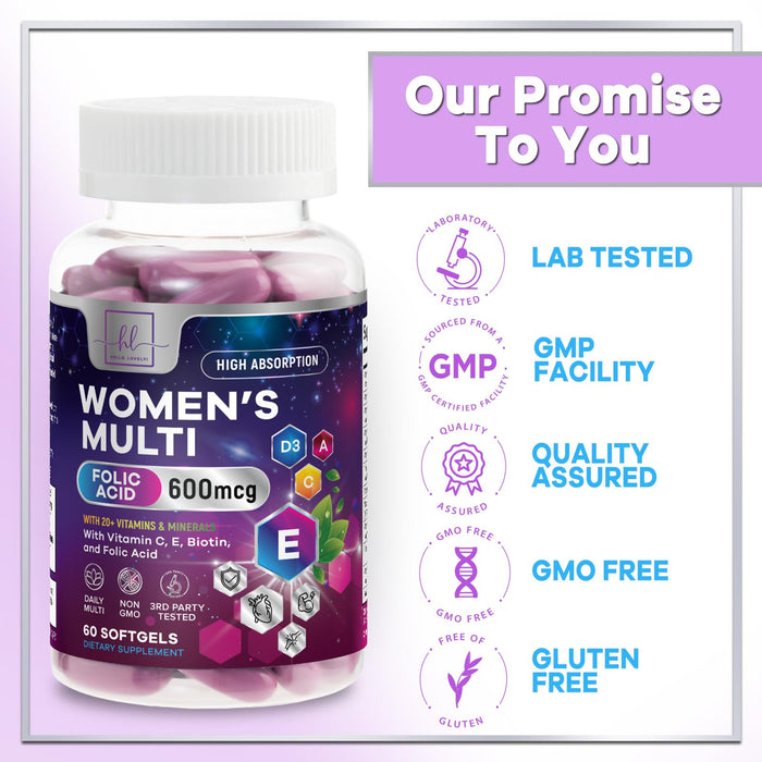Multivitamin for Women - Vitamin A, C, D, E, and 8 B Vitamins for Energy & Immune Support, with Biotin, Iron & Zinc for Bone & Skin Health, Daily Womens Multivitamin & Minerals - 60 Softgels