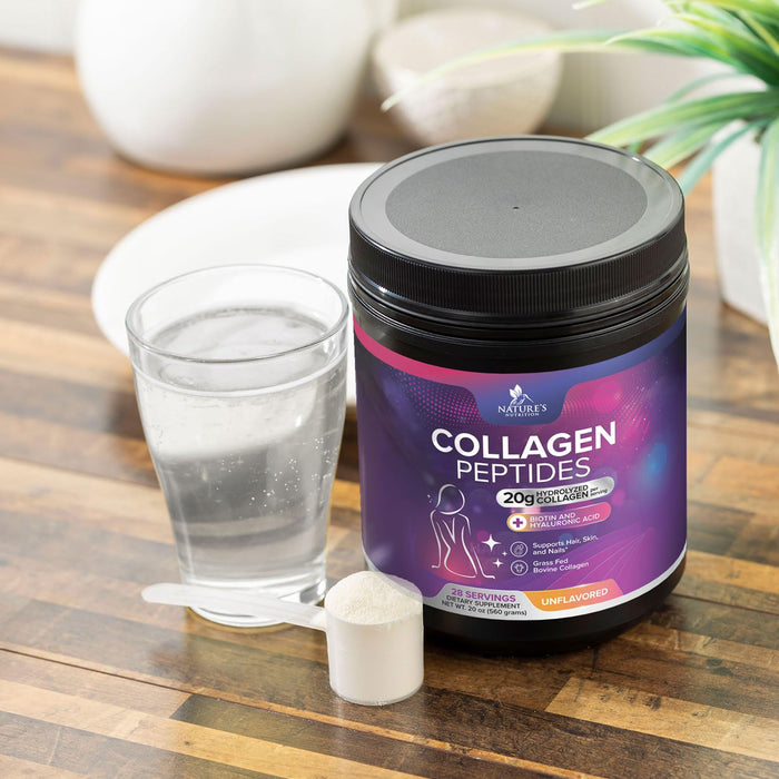 Collagen Peptides Powder for Women & Men - Hydrolyzed Type 1 & 3 Collagen Powder & Hyaluronic Acid - Vital Support for Hair, Nail, Skin, Bone & Joint Health - Zero Sugar, Unflavored - 28 Servings