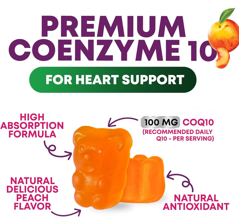 CoQ10 100mg Gummies - 3X Better Absorption, Antioxidant for Heart Health Support & Energy Production, Ultra Coenzyme Q10 Vitamins, Co q 10 Supplement, Dietary Supplement, Non-GMO - 30 CoQ10 Gummies